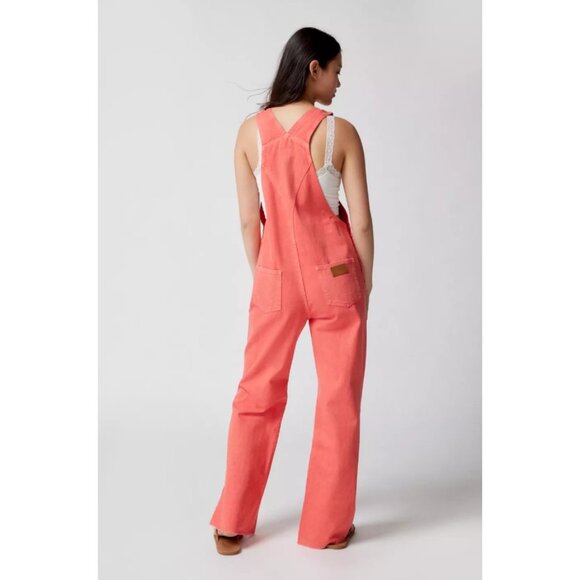 Wrangler Womens Casey Jones Flare Denim Bib Overall Raw Hem Poppy Red Large - Picture 2 of 8